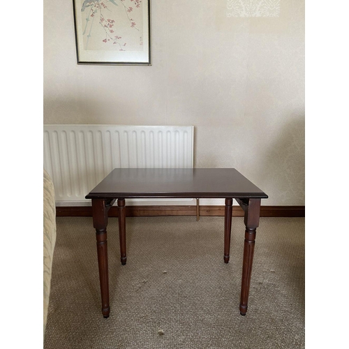 237 - A MAHOGANY SIDE TABLE, standing on tapered fluted leg with spade feet. Dimensions: 49cm high x 42.5c... 