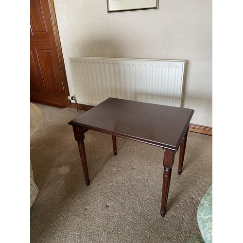 237 - A MAHOGANY SIDE TABLE, standing on tapered fluted leg with spade feet. Dimensions: 49cm high x 42.5c... 