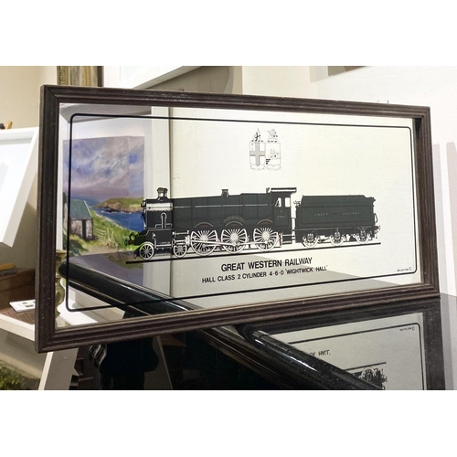 244 - A VINTAGE BRITISH GREAT WESTERN RAILWAY MIRROR, ‘Great Western Railway Hall Class 2 Cylinder 4-6-0 ‘... 