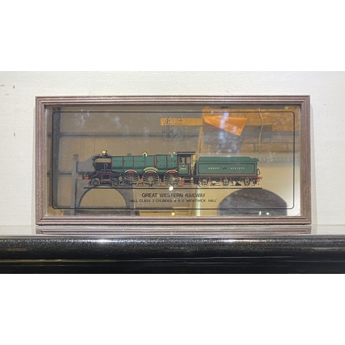 244 - A VINTAGE BRITISH GREAT WESTERN RAILWAY MIRROR, ‘Great Western Railway Hall Class 2 Cylinder 4-6-0 ‘... 