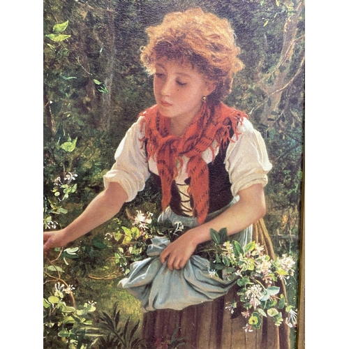 246 - AFTER SOPHIE ANDERSON, ‘PICKING HONEYSUCKLE’, coloured print reproduction on canvas, in excellent hi... 