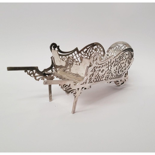 248 - A SOLID SILVER BEAUTIFULLY MADE FRETWORK DECORATED WHEEL BARROW DISH, beautifully made with scrollin... 