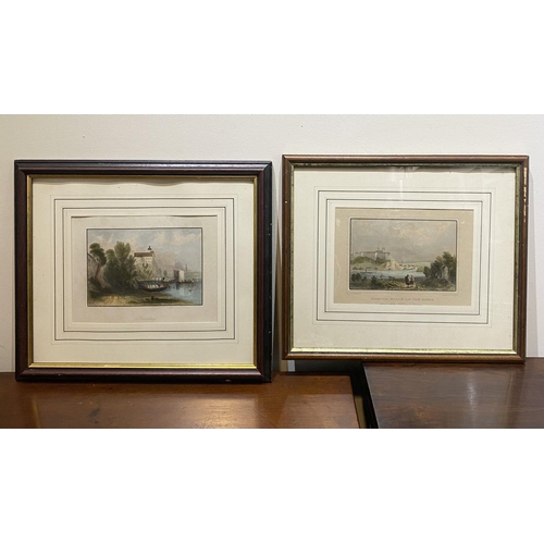 255 - TWO FRAMED COLOURED PRINTS OF HISTORICAL TOWN VIEWS, (i) coloured print reproduction of coloured ste... 