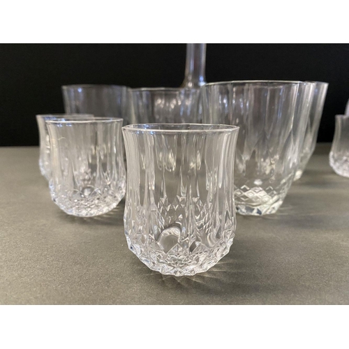 258 - A COLLECTION OF VINTAGE ITALIAN CUT GLASS TUMBLERS ALONG WITH DECANTER, seven tumbler glasses number... 