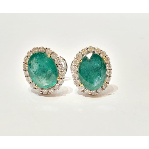 30 - A PAIR OF 18CT WHITE GOLD EMERALD & DIAMOND EARRINGS, total emerald weight 8.20cts, diamond weight 2... 