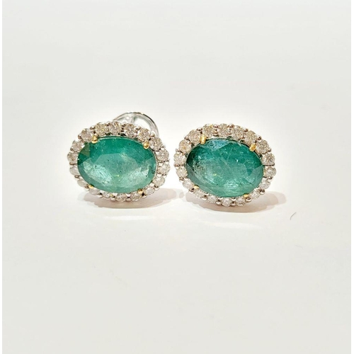 30 - A PAIR OF 18CT WHITE GOLD EMERALD & DIAMOND EARRINGS, total emerald weight 8.20cts, diamond weight 2... 