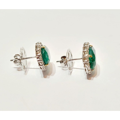 30 - A PAIR OF 18CT WHITE GOLD EMERALD & DIAMOND EARRINGS, total emerald weight 8.20cts, diamond weight 2... 