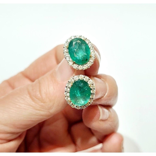 30 - A PAIR OF 18CT WHITE GOLD EMERALD & DIAMOND EARRINGS, total emerald weight 8.20cts, diamond weight 2... 