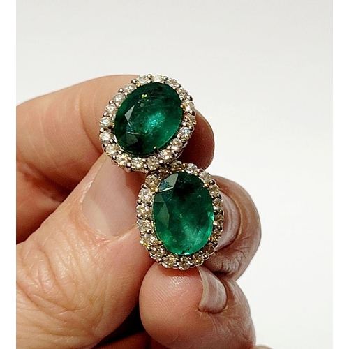 30 - A PAIR OF 18CT WHITE GOLD EMERALD & DIAMOND EARRINGS, total emerald weight 8.20cts, diamond weight 2... 