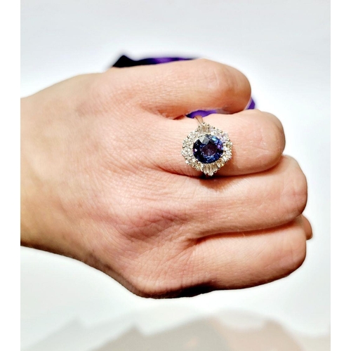 4 - AN 18CT WHITE GOLD ART DECO STYLE SAPPHIRE & DIAMOND CLUSTER RING, with round brilliant cut diamonds... 