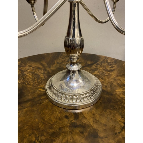 45 - A DECORATIVE SILVER PLATED FIVE BRANCH CANDLEABRA, alpha plate by Viners Sheffield, four arms with t... 