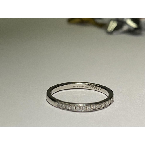 57 - A WONDERFUL PAIR OF PLATINUM THIRTEEN STONE DIAMOND BANDS, each interior band marked Platinum, set w... 