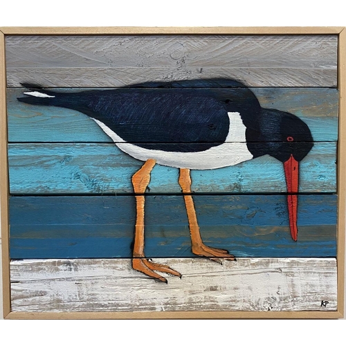 59 - KEN PARKER, (IRISH, 20TH CENTURY), ‘OYSTERCATCHER’, acrylic on wood panels, signed with initials low... 