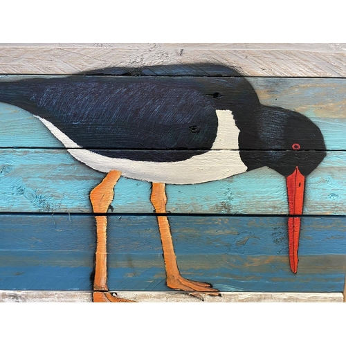 59 - KEN PARKER, (IRISH, 20TH CENTURY), ‘OYSTERCATCHER’, acrylic on wood panels, signed with initials low... 