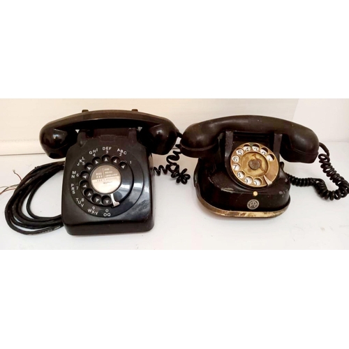 64 - TWO VINTAGE TELEPHONES: both rotary phones, one an FTR phone with carry handle. Lovely decorative vi... 