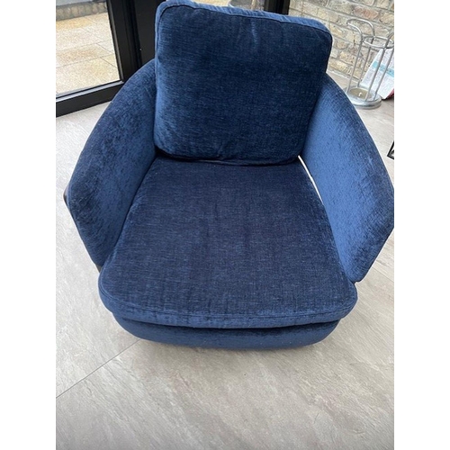 75 - A CONTEMPORARY PORADA ARMCHAIR, with beautiful blue velvet upholstery, and a stained beech frame. 83... 