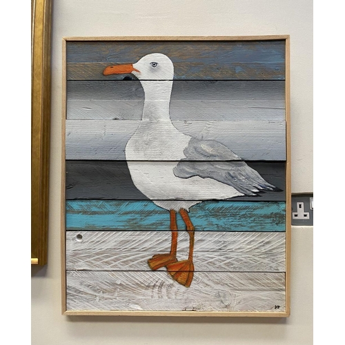 92 - KEN PARKER, (IRISH, 20TH CENTURY), ‘SEAGULL’, acrylic on wood panels, signed with initials lower rig... 