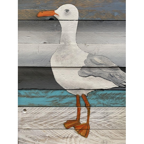 92 - KEN PARKER, (IRISH, 20TH CENTURY), ‘SEAGULL’, acrylic on wood panels, signed with initials lower rig... 