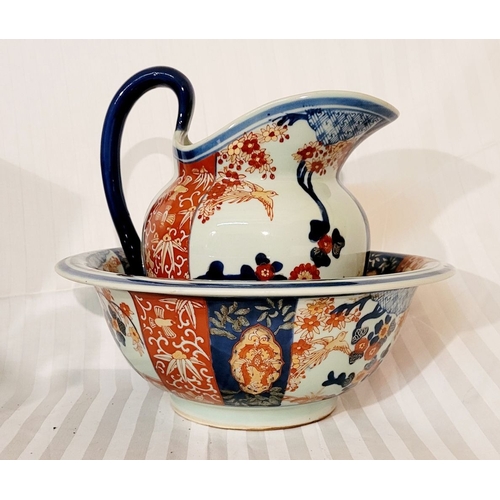 216 - A VERY GOOD QUALITY ANTIQUE VICTORIA WARE IRONSTONE PITCHER & BOWL, each with Amari style decoration... 