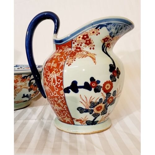 216 - A VERY GOOD QUALITY ANTIQUE VICTORIA WARE IRONSTONE PITCHER & BOWL, each with Amari style decoration... 