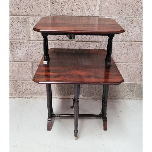 380 - AN EDWARDIAN TWO TIER ROSEWOOD DROP LEAF TABLE, with canted corners to each tier, the top tier raise... 