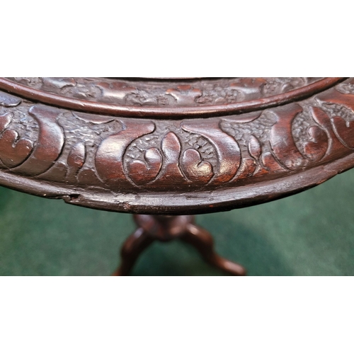 113 - A FINE 19TH CENTURY MAHOGANY CARVED & WOODTURNED WASH STAND, with a circular bowl holder to the top ... 