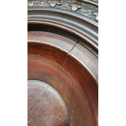 113 - A FINE 19TH CENTURY MAHOGANY CARVED & WOODTURNED WASH STAND, with a circular bowl holder to the top ... 