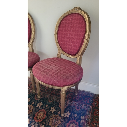 128 - A SUITE OF FRENCH STYLE CHAIRS – includes a two seater sofa & two side chairs. Each upholstered in m... 