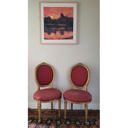 128 - A SUITE OF FRENCH STYLE CHAIRS – includes a two seater sofa & two side chairs. Each upholstered in m... 