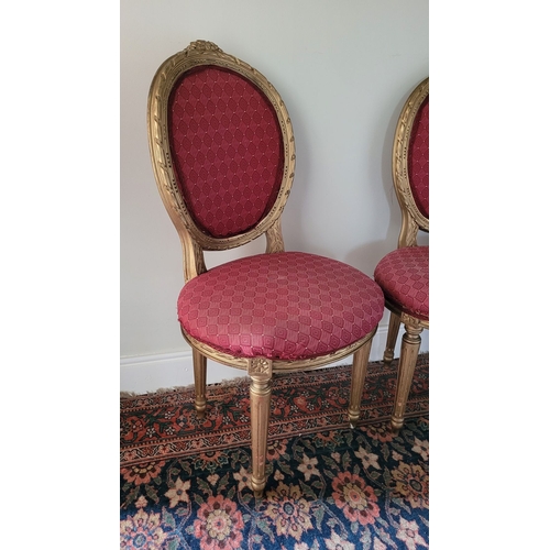 128 - A SUITE OF FRENCH STYLE CHAIRS – includes a two seater sofa & two side chairs. Each upholstered in m... 