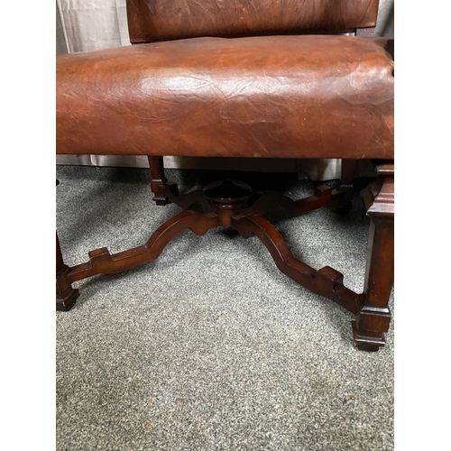 13 - AN EXCELLENT PAIR OF BROWN LEATHER LIBRARY ARMCHAIRS, with brown leather upholstered backrests and s... 