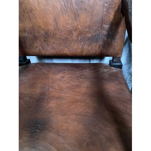 13 - AN EXCELLENT PAIR OF BROWN LEATHER LIBRARY ARMCHAIRS, with brown leather upholstered backrests and s... 