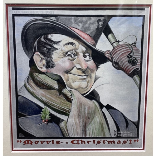 381 - AFTER NORMAN ROCKWELL (American, 1894-1978), ‘MERRIE CHRISTMAS’, coloured print reproduction of cove... 