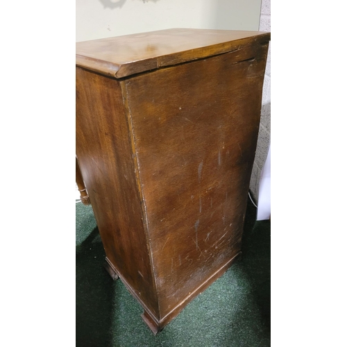 135 - AN EDWARDIAN MAHOGANY & SATINWOOD INLAID MUSIC CABINET, with inlay detail to the top & door; above t... 