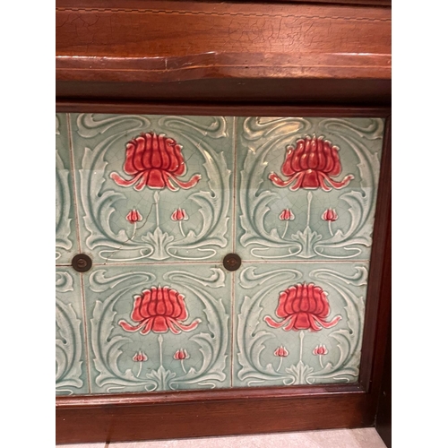 151 - A VICTORIAN DUCHESS MARBLE TOPPED DRESSER with painted tile backboard resting over the marble top; t... 