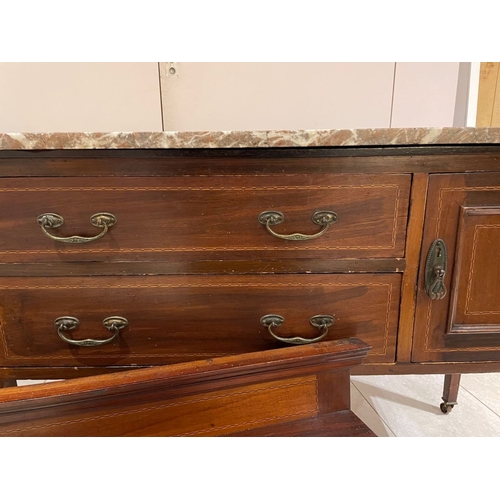 151 - A VICTORIAN DUCHESS MARBLE TOPPED DRESSER with painted tile backboard resting over the marble top; t... 