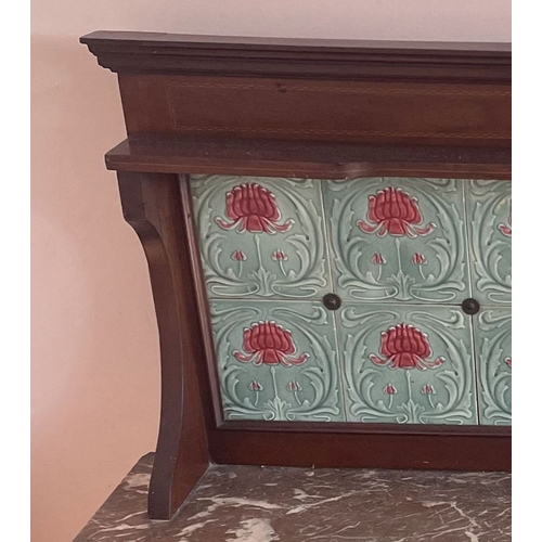 151 - A VICTORIAN DUCHESS MARBLE TOPPED DRESSER with painted tile backboard resting over the marble top; t... 