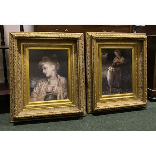 153 - A PAIR OF GILT FRAMED PORTRAIT PRINTS, in the oleograph technique, with Carvers & Gilders Picture Ma... 