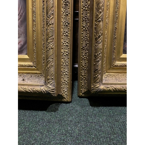 153 - A PAIR OF GILT FRAMED PORTRAIT PRINTS, in the oleograph technique, with Carvers & Gilders Picture Ma... 