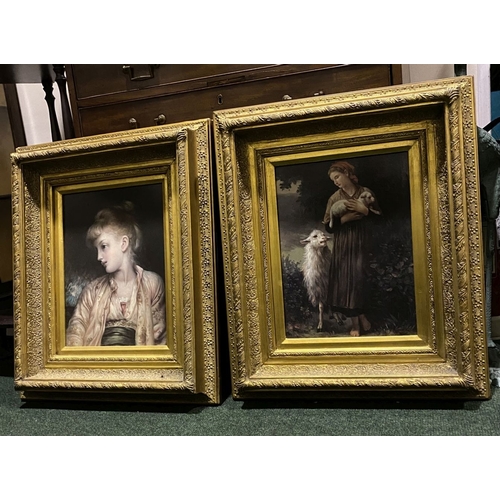 153 - A PAIR OF GILT FRAMED PORTRAIT PRINTS, in the oleograph technique, with Carvers & Gilders Picture Ma... 