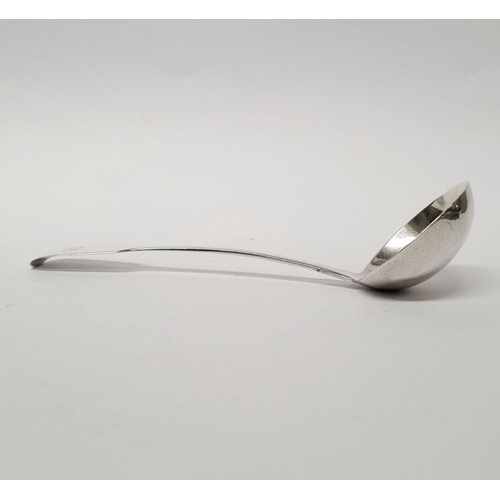 164 - AN EARLY 19TH CENTURY WILLIAM IV SILVER SAUCE LADLE, by P. Weekes, 15cm long, 1ozt.