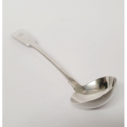 164 - AN EARLY 19TH CENTURY WILLIAM IV SILVER SAUCE LADLE, by P. Weekes, 15cm long, 1ozt.