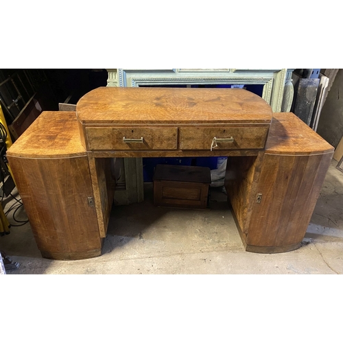 172 - AN EXCELLENT ART DECO WALNUT SERVER / SIDE BOARD/ CONSOLE,, with two bow fronted doors opening to fi... 