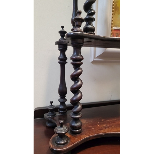 173 - A NEAT LATE 19TH CENTURY THREE TIER TABLE TOP WHAT-NOT SHELF, the serpentine shelves raised with tur... 