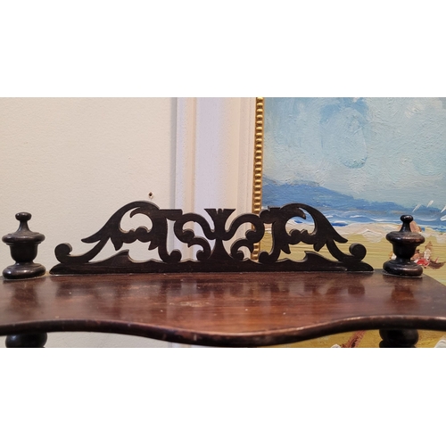 173 - A NEAT LATE 19TH CENTURY THREE TIER TABLE TOP WHAT-NOT SHELF, the serpentine shelves raised with tur... 