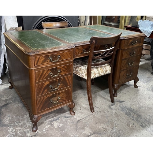 182 - AN EXCELLENT FLAME MAHOGANY PARTNERS DESK, with four panelled drawers to sides, one drawer to centre... 