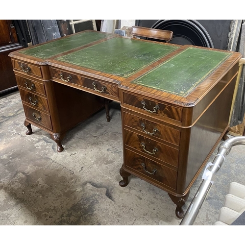 182 - AN EXCELLENT FLAME MAHOGANY PARTNERS DESK, with four panelled drawers to sides, one drawer to centre... 