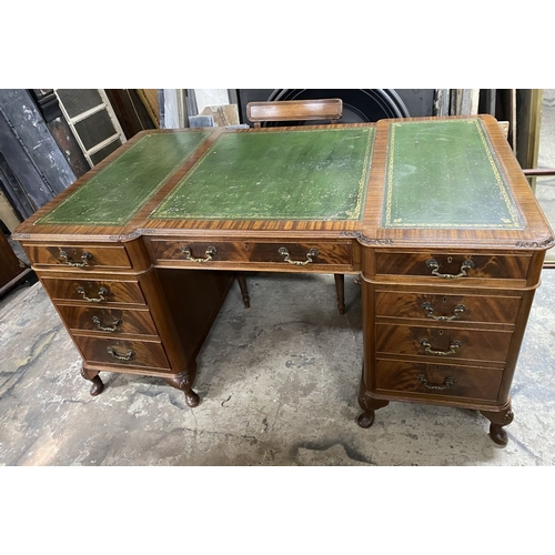 182 - AN EXCELLENT FLAME MAHOGANY PARTNERS DESK, with four panelled drawers to sides, one drawer to centre... 