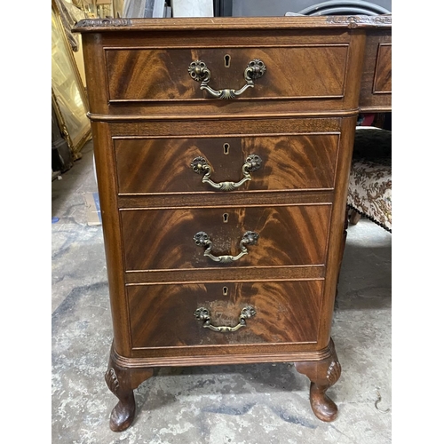 182 - AN EXCELLENT FLAME MAHOGANY PARTNERS DESK, with four panelled drawers to sides, one drawer to centre... 