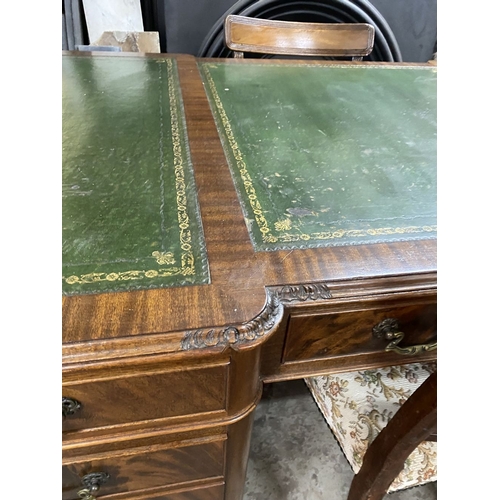 182 - AN EXCELLENT FLAME MAHOGANY PARTNERS DESK, with four panelled drawers to sides, one drawer to centre... 